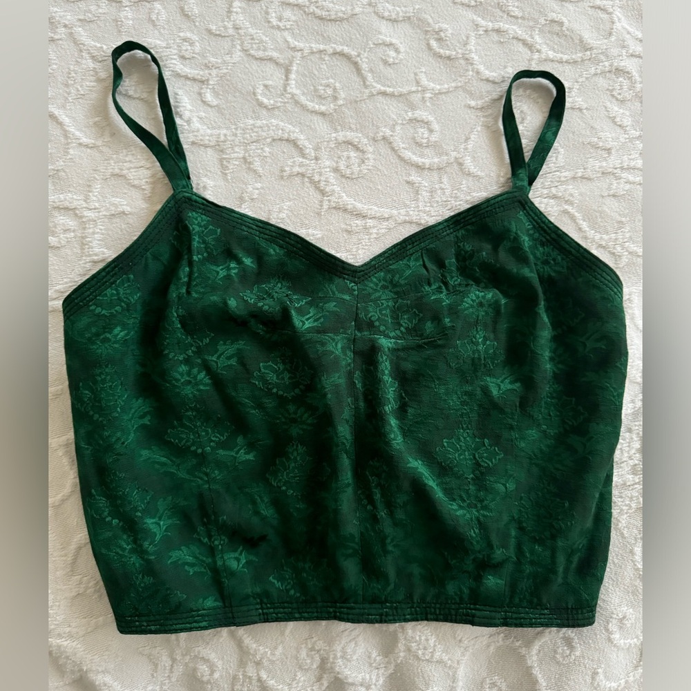 Sandro Green Jacquard Camisole Top